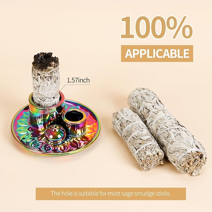 Palo Santo Sticks Holder, Multi-Purpose Handmade Ceramic Incense Burner for Palo Santo Incense Sticks, Sage Holder for Burning, Ash Catcher Tray for Meditation Yoga Room-Colorful