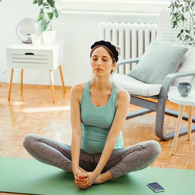 WHAVEL 3 Pack Spa Headband Skincare Headbands, Makeup Headband Sponge Terry Cloth Headbands Face Wash Headband Puffy Hair Band for Washing Face Women Girls (Black)