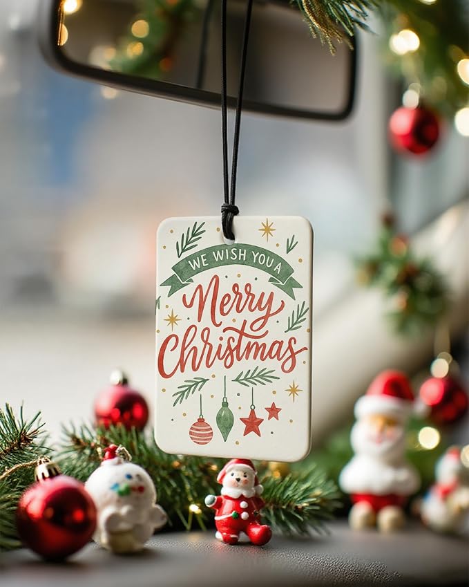Red and Green Boho Christmas Berry Car Air Freshener 4 Pcs, Xmas Tree Wreath Snowflake Hanging Air Freshener for Cars Closet Drawer Books, Christmas Car Accessories Mirror Decor for Women