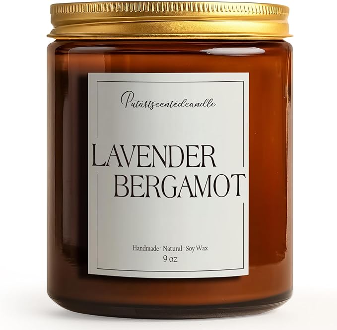 Lavender & Bergamot Scented Candles for Home, Natural Soy Wax Aromatherapy Non Toxic Candle Gifts for Women Men, Home Fragrance Decoration Glass Jar Candle for Meditation and Relaxation (9oz