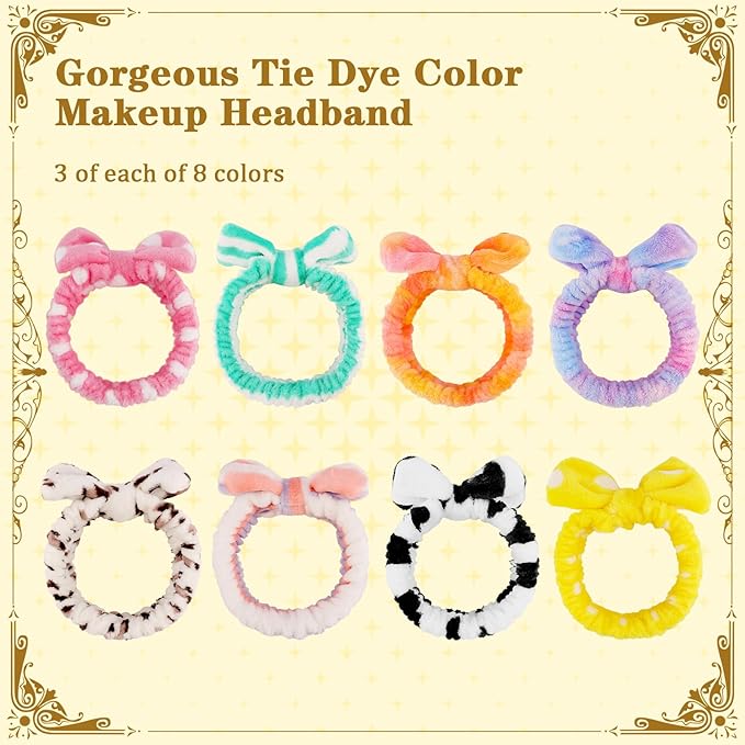 24 Pcs Spa Headband Bulk for Christmas Stocking Stuffers, Women Girls Bow Makeup Hairband Gifts Soft Flannel Headband for Washing Face Skincare Slumber Bachelorette Party Supplies Teen Party Favors