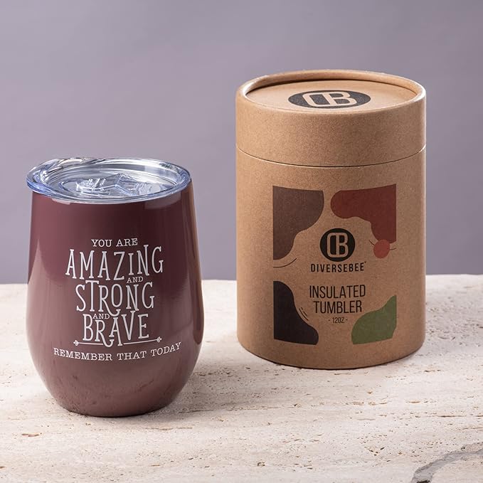 DIVERSEBEE Inspirational Thank You Gifts for Women, Mom, Sister, Wife, Girlfriend, Coworker, Best Friend, Encouragement Birthday Wine Gifts - Insulated Wine Tumbler Cup with Lid 12oz(Mauve)