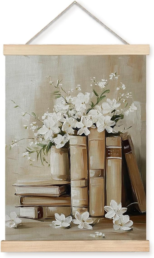 Exqcom Vintage Floral Book Wall Decor, Bookish Light Academia Wall Art Poster, Cottagecore Aesthetic Bookworm Reading Posters for Reading Room Nook Corner Library Classroom, 12x16 Inches