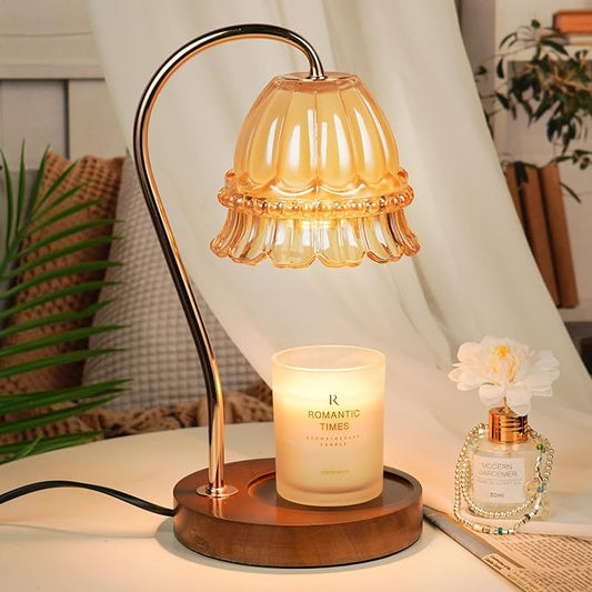 Glass Candle Warmer Lamp with Timer, Flower Candle Lamp, Birthday Gifts for Women, Mom, Female Friend, Candle Lamp Warmer Gifts, Electric Dimmable Candle Warmer, Vintage Home Decor, Amber