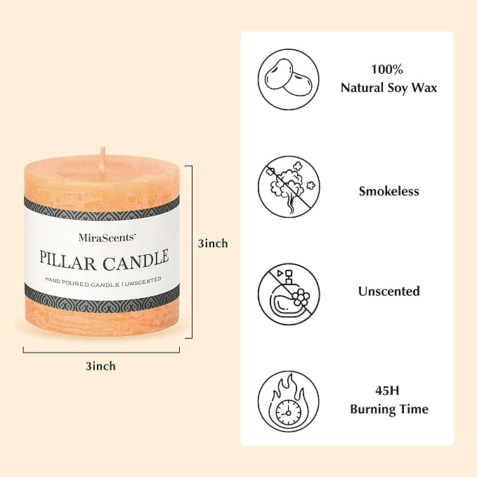 3x3 Inch Yellow Pillar Candles - Set of 3 Unscented, Large, Smokeless Dripless Candles for Dinner Table Decor, Home Rustic Decor, Fall Centerpieces