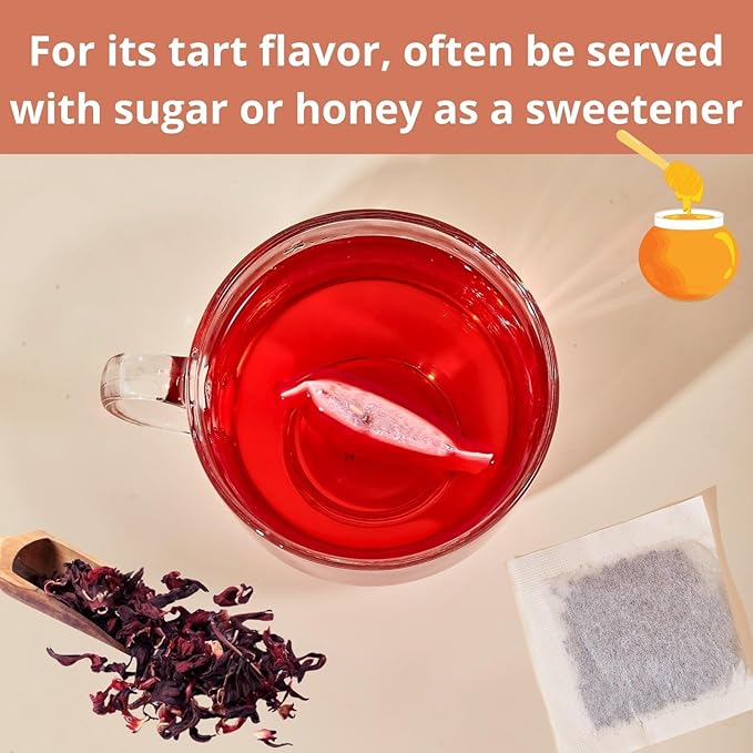 60 Hibiscus Flower Tea Bags, 2g/Bags, VitalForest Hibiscus Tea Roselle Tea, Natural Flor de Jamaica Flower, Caffeine Free, Non-GMO, Unbleached Bags, Canister Packaged