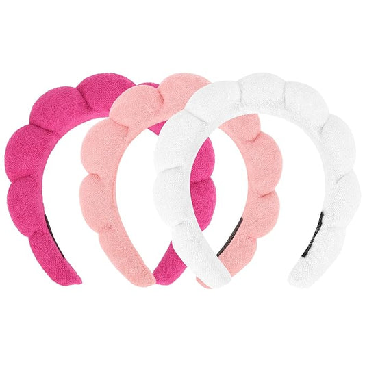 3 Pack Spa Headbands - Terry Cloth Puffy Hair Bands for Skincare, Makeup Removal, and Facial Cleansing
