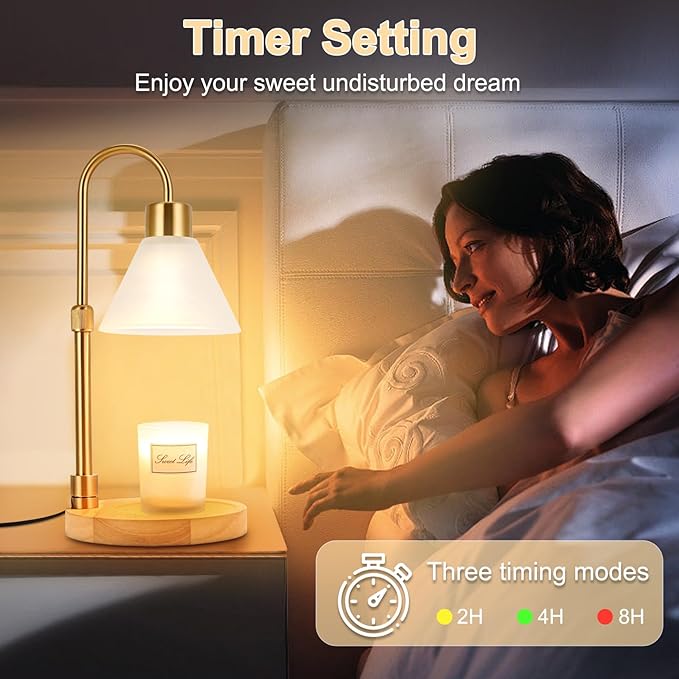 Candle Warmer Lamp with Timer & 3 Bulbs, Dimmable Electric Candlelight Adjustable Height and Brightness Candle Wax Warmer for Jar Candles Bedroom Home Decor House Warming Gift (Frosted Clear)