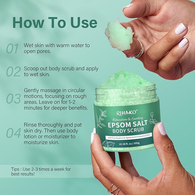 Eucalyptus Epsom Salt Body Scrub,Exfoliating detox body scrub,Relax & Relief with Eucalyptus & Spearmint Essential Oils, Deeply Nourishes for Smooth, Radiant Skin,Relaxation Spa Gifts