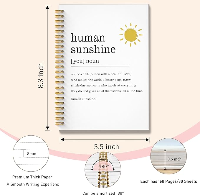Human Sunshine Notebook Journal, Motivational Office Notebooks for Work, Human Sunshine Gifts for Women, Inspirational Gifts for Coworker, Hardcover Spiral Notebook 5.5x8.3
