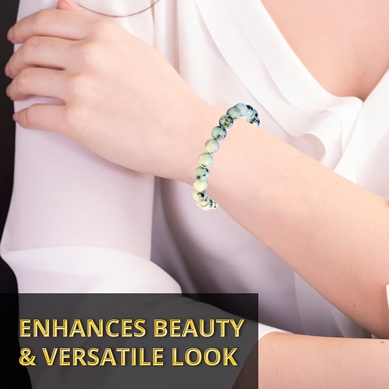 Kiwi Jasper Bracelet, Natural Healing Crystal Bracelet for Women and Men, 8mm Round Beaded Bracelet for Spiritual, Protection, Positive Energy, Elastic Adjustable Size Gemstone Bead Bracelet