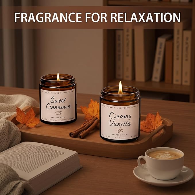 Auelife Fall Candle, Creamy Vanilla Scented Candle for Home - Fall Soy Wax Candles - Autumn Aromatheraphy Candles Gifts Set for Women & Men, Holiday, Thanksgiving Decor, 7oz