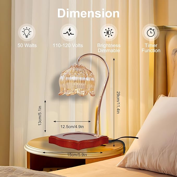 Candle Warmer Lamp Dimmable Wax Melt Warming Lamp with Timer Scented Wax Candle in Jar During Bathing & Yoga & Meditation with 2 Bulbs Home Decor Gift for Female (Blooming Flowers)