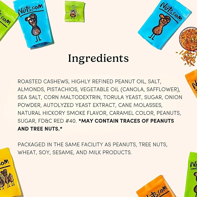 Nuts.com Mixed Nut Sampler – Variety Snack Box for Fall, Thanksgiving and Festive Gifts – 1.25Lb Gift Package Includes Pistachios, Peanuts, Hickory Smoked Almonds, Roasted and Salted Cashews