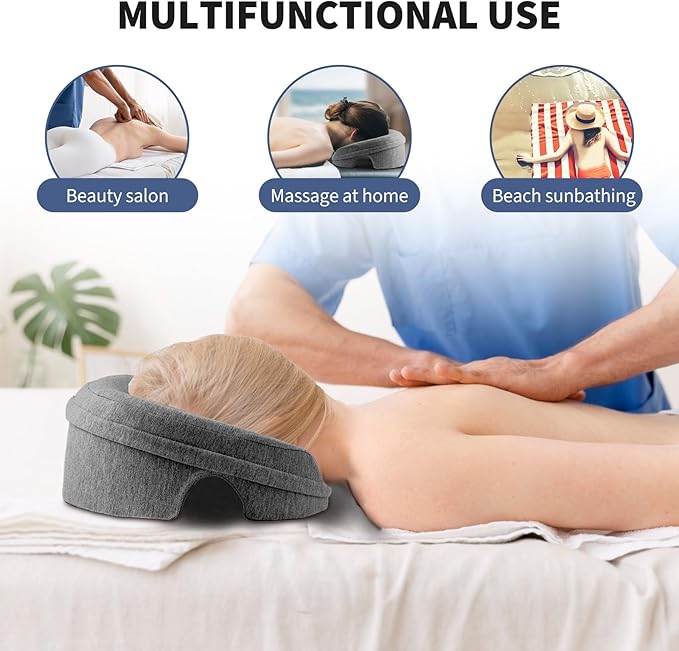 Face Down Pillow Massage Headrest for Bed, Stomach Sleeping Pillow, Face Cradle, BBL Pillow After Surgery Post Eye Surgery Recovery Equipment for Massage Tables,Piercing Pillows Removable Cover Black