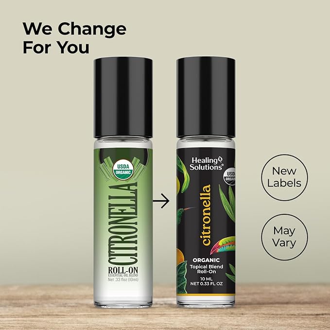 Healing Solutions – (2 Pack) Citronella Essential Oil Organic, Roll on Perfume, Essential Oil Roller, Body, Skin