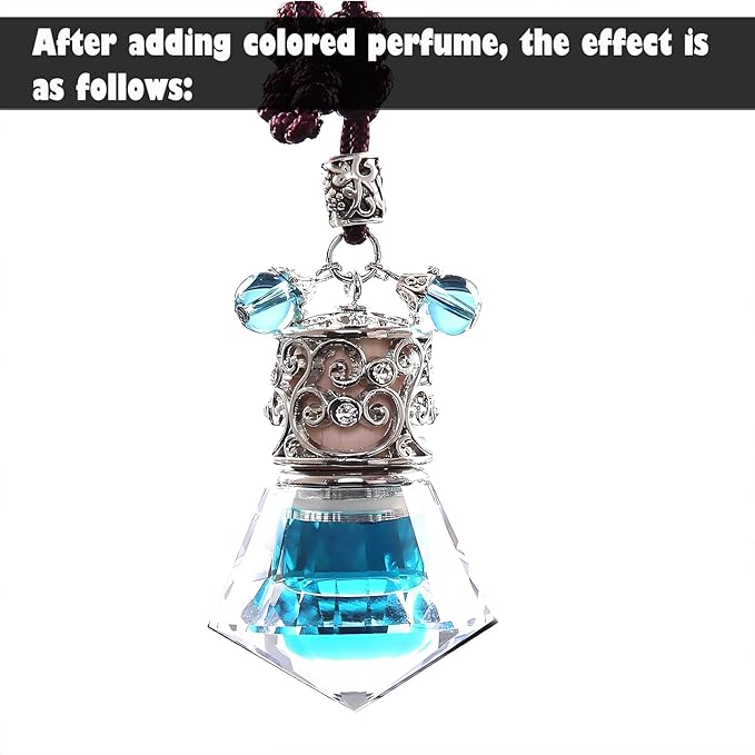 Car Air Freshener Diffuser Hanging Ornament, Diamond-shaped Empty Crystal Bottle Car Mirror Hanging Accessories, Elegant Bottle Pendant with Wooden Caps Rear View Mirror Accessories