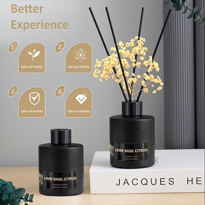 Reed Diffuser (200ml) Lime Basil Citrus Reed Diffuser Set,Reed Diffuser & Oil Diffuser Sticks with Flower, Aromatherapy, Home & Kitchen Décor,Fragrance and Gifts