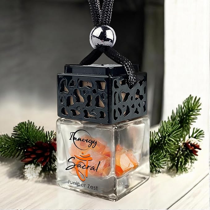 Innergy Sacral Chakra Crystal Infused Car Air Freshener - Portable 8 ml. Hanging Essential Oil Diffuser for Vehicle, Long-Lasting Fragrance, Eco-Friendly Design, Freshness On The Go!