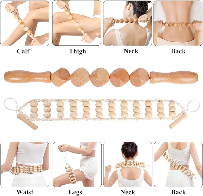 7-in-1 Wood Therapy Massage Tools Lymphatic Drainage Massager for Muscle Pain Relief | Maderoterapia Kit Body Sculpting Tools for Anti-Cellulite, Body Shaping