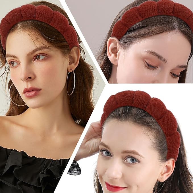 AMCAMI 2 PCS Puffy Spa Headband for Women Sponge Headbands for Girls Terry Towel Cloth Fabric Head Band for Face Washing, Skincare, Makeup Removal, Facial Mask, Shower, Hair Accessories