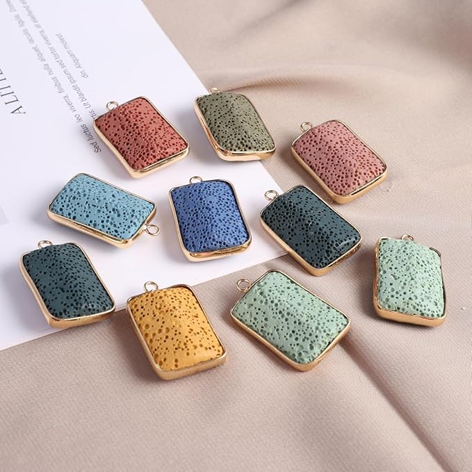 6 Pcs Natural Lava Stone Pendants Assorted Volcanic Rock Essential Oils Diffuser for Jewelry Making Necklace