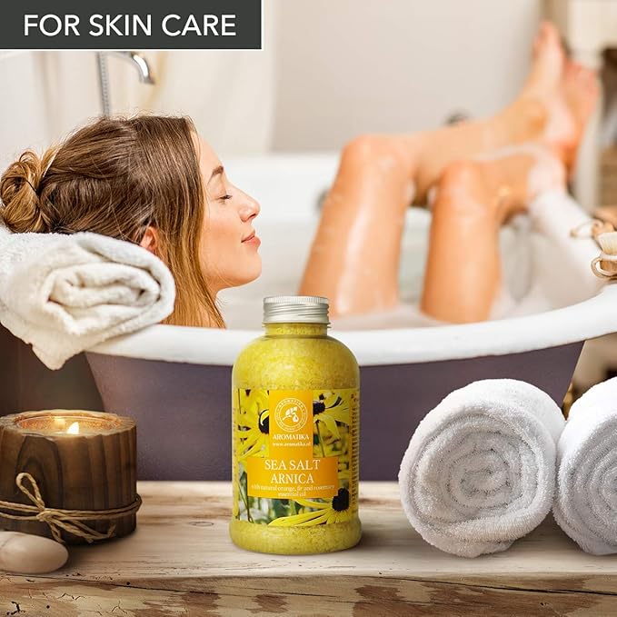 Arnica Bath Salts 21.16 Oz - 100% Natural Rosemary Orange and Fir Essential Oils - Sea Salt Arnica 600g - Best for Bath - Good Sleep - Relaxing - Body Care - Beauty (Pack of 2)