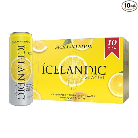 Icelandic Glacial Sparkling Water, Sicilian Lemon, 330 ml / 11.1 Fl Oz Cans (Pack of 10)