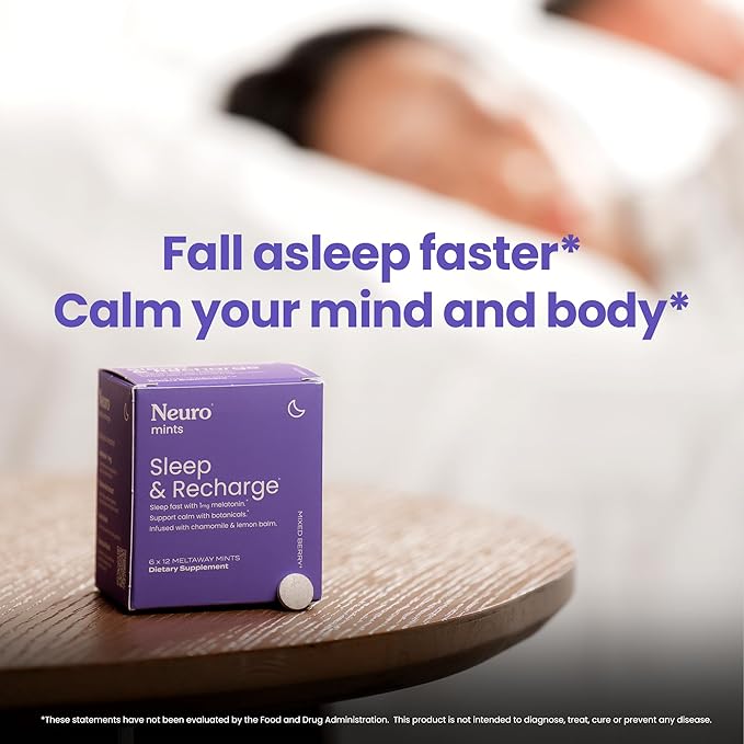Neuro Melatonin 1 mg Sleep & Recharge Mints (144 Pieces) - Fast Dissolve Melatonin Sugar Free Mints with Lemon Balm & Chamomile for Better Sleep - Calm Sleep Supplement - Mixed Berry Flavor