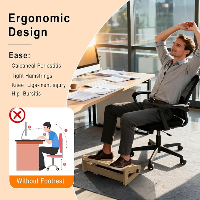 HOTWAVE Slant Board for Calf Stretching with Foot Massage Roller, Calf Stretcher Slant Board for Exercise, Portable Adjustable Bamboo Incline Slantboard for Ankle Knees Leg Physical Therapy Equipment