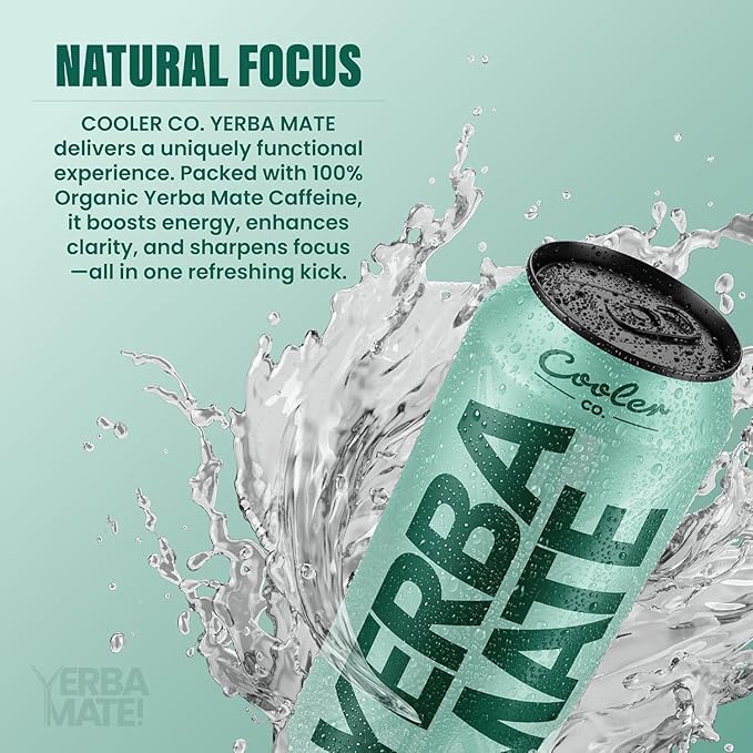 COOLER CO. | YERBA MATE | 12 Pack | 100% Organic Yerba Mate Caffeine | 150 mg Caffeine | 3 Organic Ingredients | Natural Ingredients | No Artificial Colors or Stimulants | Mighty Mint Flavor
