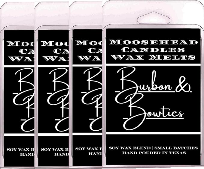 Bow Ties & Bourbon Wax Melts 4 Pack – Sophisticated and Smooth Bourbon Scented Wax Melts, Long-Lasting Soy Wax for Home and Office, Luxurious Masculine Fragrance, for Men