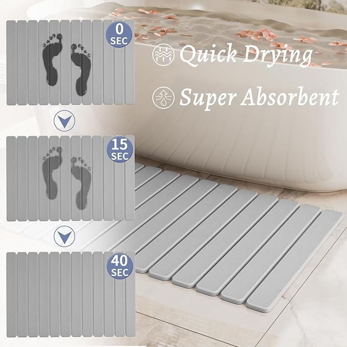 Large Stone Bath Mat 31.5 x 19.7in, Quick Dry Stone Drying Mats for Bathroom, Super Absorbent Foldable Bath Stone Mat, Non Slip, Large Diatomaceous Earth Dish Drying Mat for Kitchen Counter