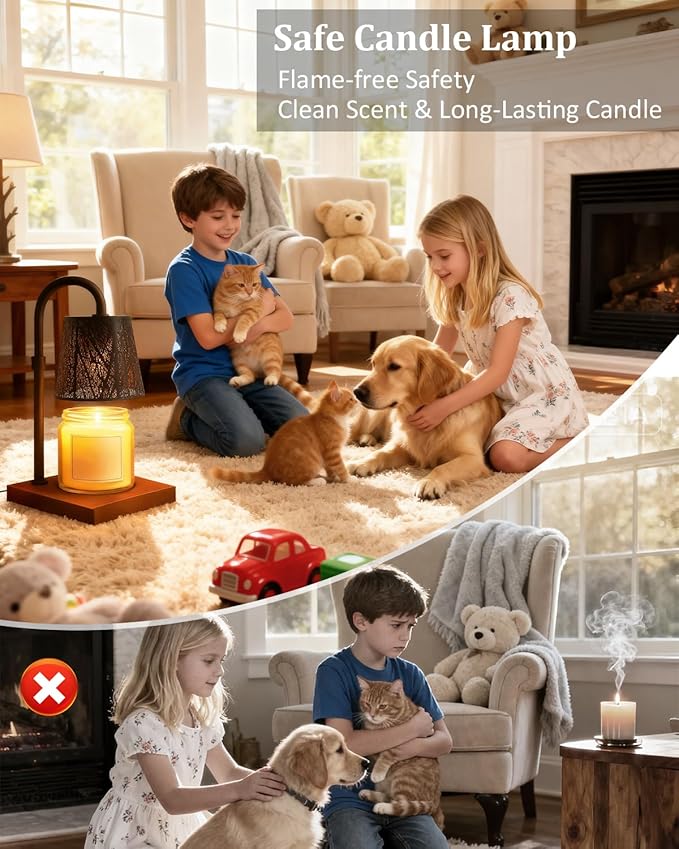 Candle Warmer Lamp with Timer & Dimmer, Adjustable Height Flameless Wax Melt Warmer for Jar Candles, Birthday Gifts for Mom Women Men Friend Sister, House Warming Gift New Home Decor (Black)