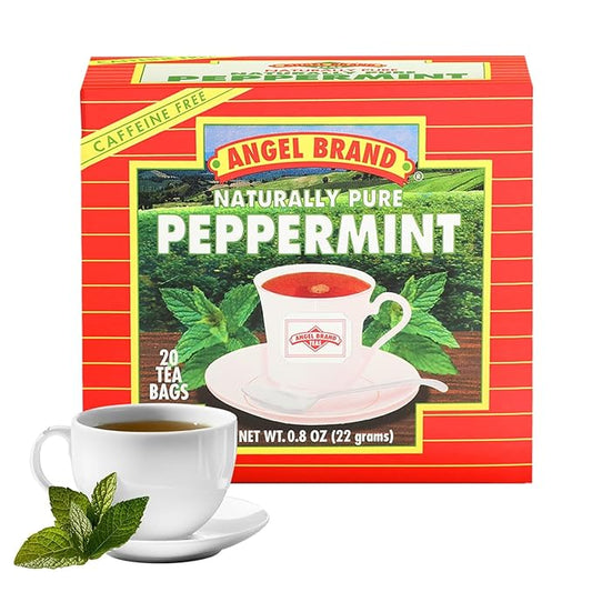Angel Brand Peppermint Tea Bags 20 – Pure Caffeine-Free Herbal Mint Tea for Relaxation and resh Breath Made with Pure Peppermint for a Delightful Sip Every Time.
