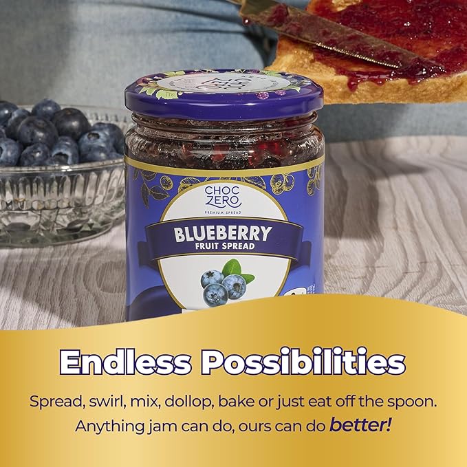 ChocZero Keto Blueberry Fruit Spread, No Added Sugar, Low Carb, All Natural Jam, Sweetened with Monk Fruit (1 jar, 12 oz)