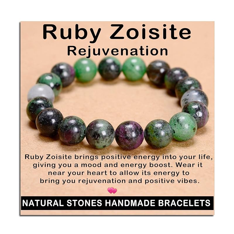 AD Beads Handmade Gemstone Stretch Elastic Bracelet Crystal Healing Reiki Nature's Beauty and Spiritual Essence Unisex (10mm, Ruby Zoisite (Rejuvenation))