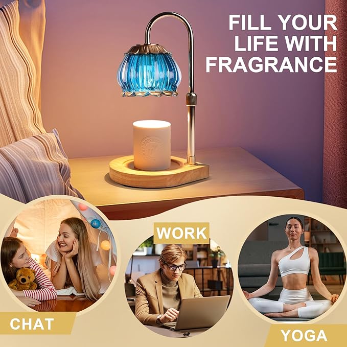 Candle Warmer Lamp with Timer, Dimmable Candle Warmer Lantern Light, Electric Glass Shade Jar Candle Warming Holders for Warming House Warming Decoration Gift for Women,Blue