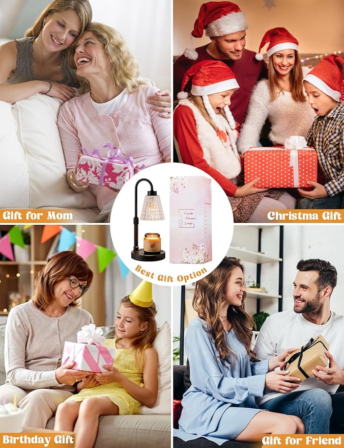 Innqoo Black Crystal Candle Warmer Lamp with Timer, Dimmable Candle Warmer for Jar Candles, Height Adjustable Wax Melts Warmer, Birthday Gifts for Women Mom, House Warming Gifts New Home Decor