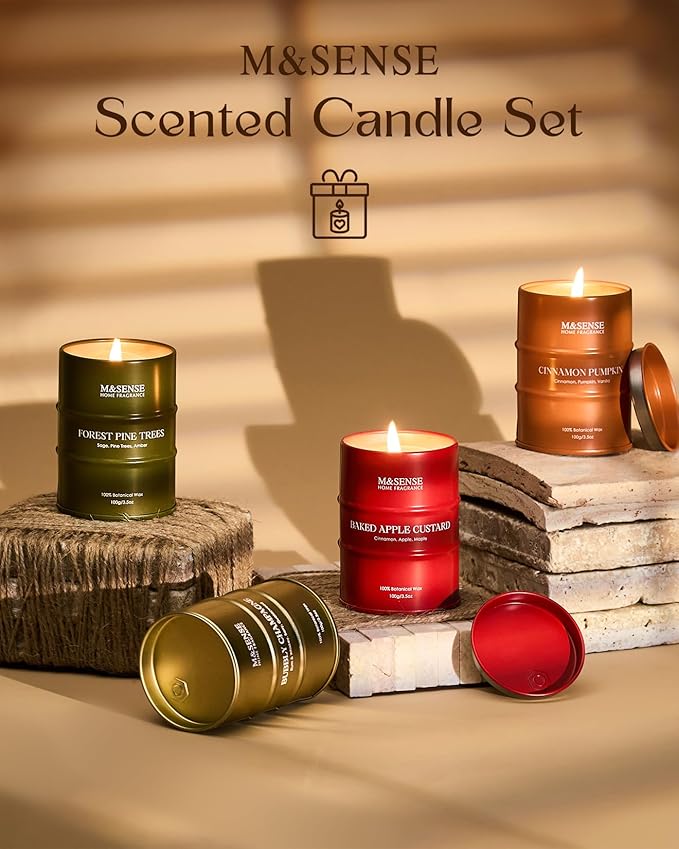 Fall Candles Set | Mini Scented Candles Gift Set | 4 Pack Candles for Home Scented Candle,Apple Pumpkin Cinnamon Pine Champagne Candle,Gift Set for Women and Men,Soy Wax 14 oz 86 Hour