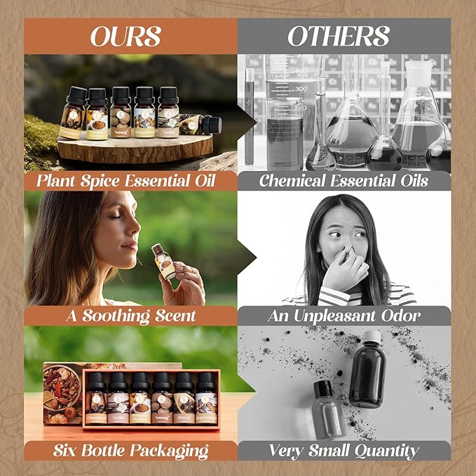 Autumn Spice Essential Oils Set – Cozy Fall Fragrance Oils for Diffuser & Candle Making – Cinnamon, Vanilla, Pumpkin Pie, Nutmeg, Clove, Gingerbread – Warm Home Aroma & Gift Set