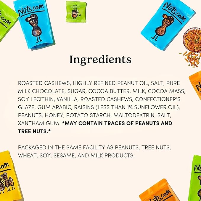 Nuts.com – Sweet and Salty Gift Tray for Fall, Thanksgiving and Festive Gifts — Healthy Snack Sampler Box, 1.25 Lbs of Roasted Cashews, Peanuts, Chocolate-Covered Raisins