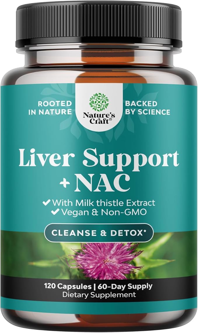 Liver Support NAC Supplement with Milk Thistle for Liver Cleanse Detox & Repair - N Acetyl Cysteine Supplement Liver Cleanse with Antioxidants, Turmeric, Choline, Dandelion & L-Glutathione - 120 Caps