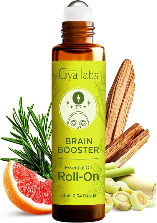 Gya Labs Brain Booster Essential Oil Roll On - 0.34 Fl Oz - Travel Size Roller for Camping, Skin, Aromatherapy Relief, Convenience