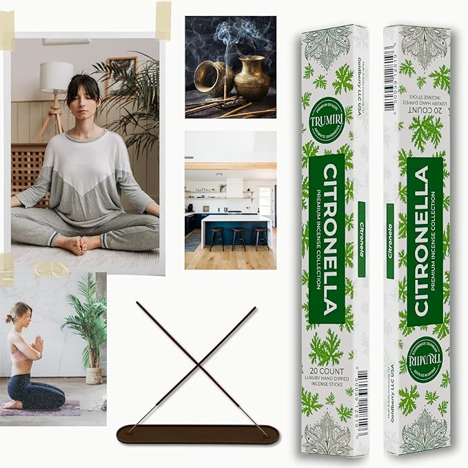 Citronella Incense Sticks for Outdoor Camping - Total 40 Insence-Sticks - Dual Pack of 20 Insense - Inciensos - Inscents - Natural Non Toxic Ingredients - Incents - Incence - Inscense