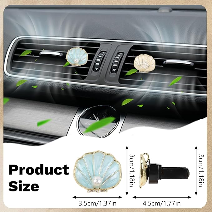 2Pcs Car Vent Clips Air Fresheners - Beach Seashell Car Accessories Dashboard Decorations, Cars Interior Diffuser Decor Gift for Women Lover and Friend