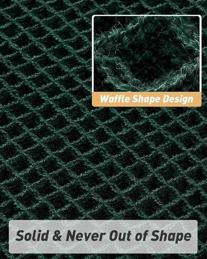 AMOAMI Upgraded Waffle Bath Mat, Super Absorbent Non Slip Bath Mats for Bathroom Floor, Machine Washable Bathroom Rugs with Tassels, Rubber Backed Bathroom Mats, Ultra Soft, 17" x 24", Dark Green
