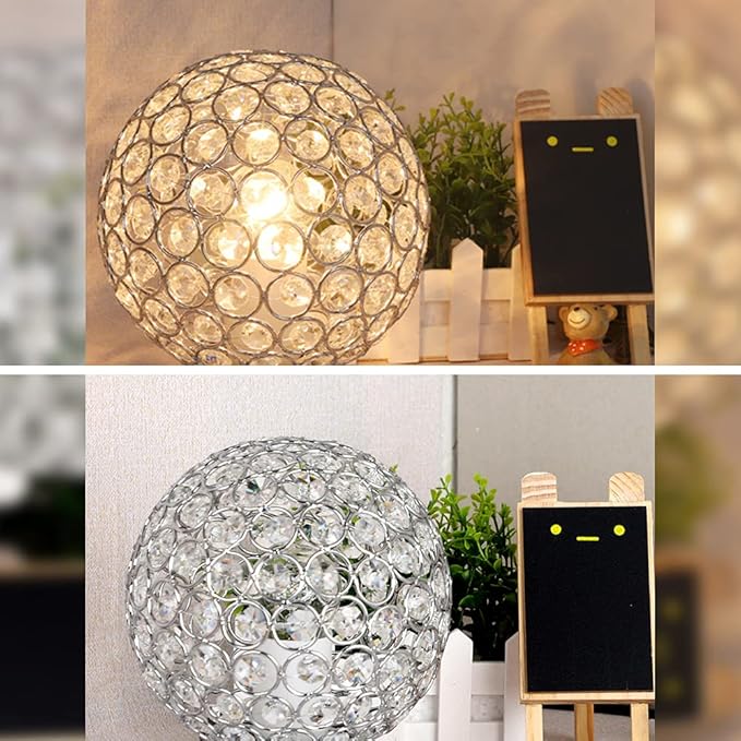 Crystal Table Lamp,Decorative Bedside Crystal Lamp,Nightstand lamp, Bedroom lamp for bedstand,Bedroom,Living Room,Guest Room,Silver