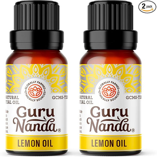 GuruNanda Lemon Essential Oil - 100% Pure, Natural, Undiluted Aromatherapy Oil for Diffusers, Massage & DIY Recipes - Fresh Citrus Scent (2x0.5 Fl Oz)