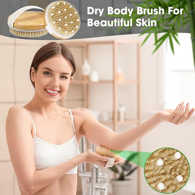 Gejoy 20 Pcs Dry Brushing Body Brush Exfoliating Brush with Massage Nodule Dry Skin Body Scrubber for Shower Bath Back Circulation Improvement Dead Skin Exfoliator (4.3 x 4.3 Inches,Wood Color)